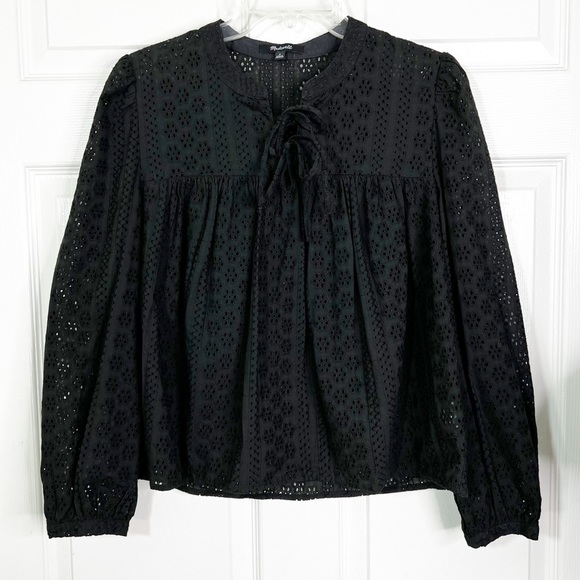 Madewell Eyelet Lace Double Tie Peasant Top in Black Size M - Picture 3 of 11
